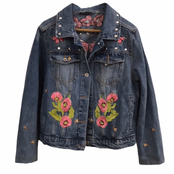 bagatelle Jackets & Blazers - Bagatelle Embroidered Jean Jacket Butterflies Bees